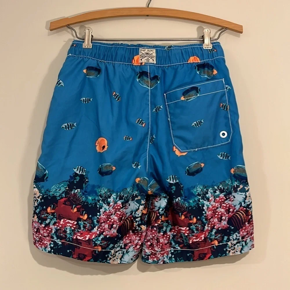GAP KIDS Youth Boys XL Swim Trunks Blue Ocean Fish Mesh Lining Swim Suit EUC
